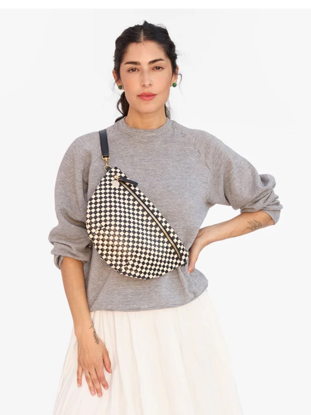 Clare V Grande Fanny Black & Cream Check Waist Bag - Picture 3 of 8